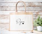 Personalizirana torba iz jute z žepkom: ime s srčkom
