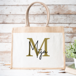 Personalizirana torba iz jute z žepkom: ime in inicialka