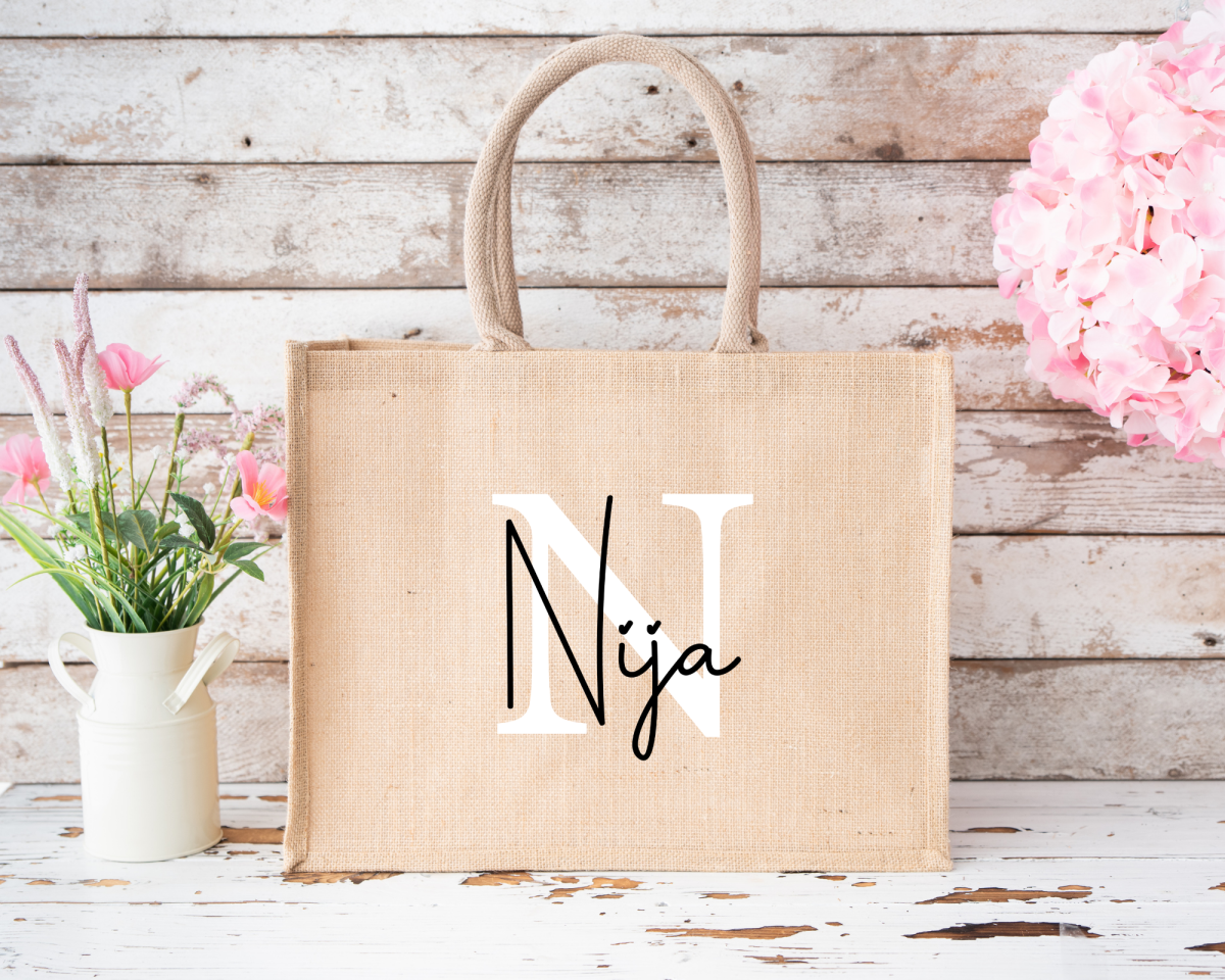 Personalizirana torba iz jute: ime in inicialka - slika 3