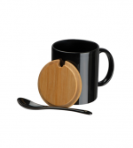 Skodelica z lesenim pokrovom in čajno žličko črna - personaliziran napis - slika 2
