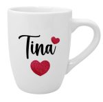 Skodelica personalizirano ime in dva bleščeča srčka